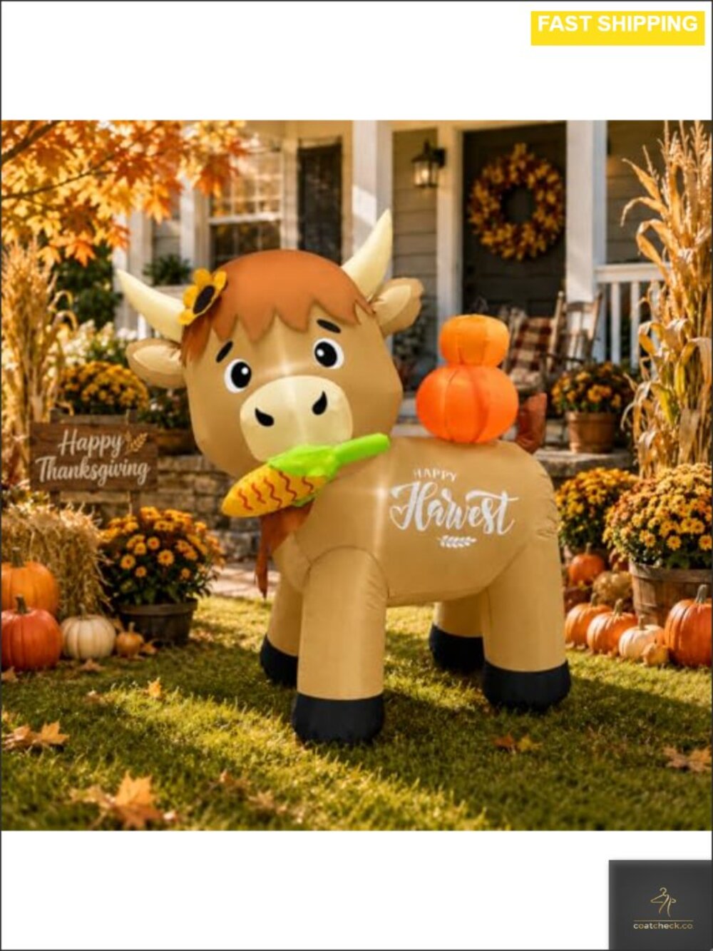 5FT Thanksgiving Inflatable Highland Cow Yard Decor LED Lights Outdoor Fall